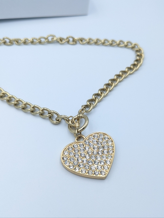 Jewelry - 4/24$  Gold tone heart rhinestone chain necklace